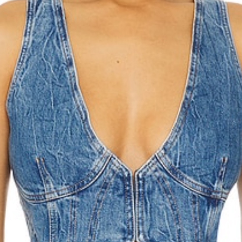 Good American Blue Denim V-Neck Top